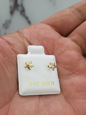 10K Solid Yellow Gold Star Earrings for Girls womens