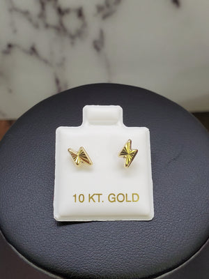10K Solid Yellow Gold Lightning Bolt Stud Earrings for Girls womens