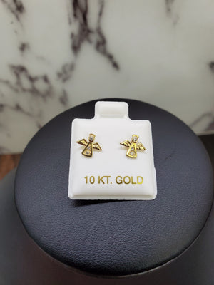 10K Solid Yellow Gold Angel Cz Earrings for Girls Womens