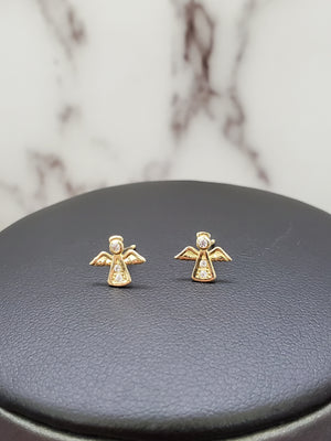 10K Solid Yellow Gold Angel Cz Earrings for Girls Womens