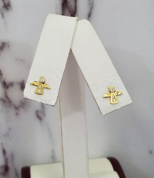10K Solid Yellow Gold Angel Cz Earrings for Girls Womens