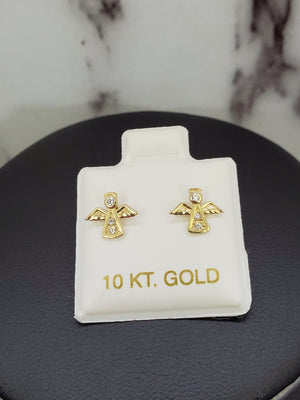 10K Solid Yellow Gold Angel Cz Earrings for Girls Womens