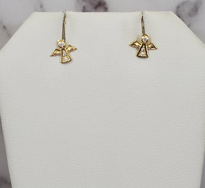 10K Solid Yellow Gold Angel Cz Earrings for Girls Womens