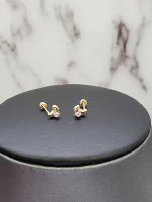 10K Solid Yellow Cz Half Moon Earrings for Girls Womens