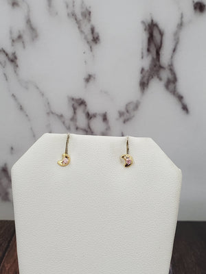 10K Solid Yellow Cz Half Moon Earrings for Girls Womens