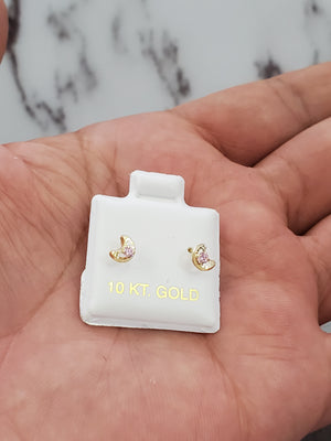 10K Solid Yellow Cz Half Moon Earrings for Girls Womens