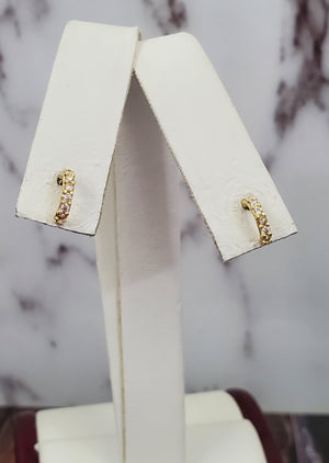 10K Solid Yellow Gold Cz Hoop Earrings for Girls Womens