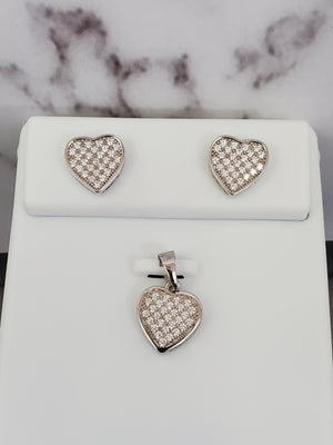 925 Sterling Silver (Made in Italy) Necklace set with Box Chain Heart Earring Heart Pendant For Women