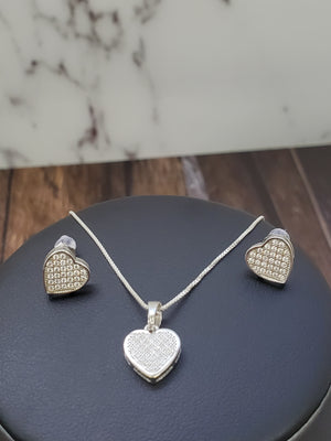 925 Sterling Silver (Made in Italy) Necklace set with Box Chain Heart Earring Heart Pendant For Women