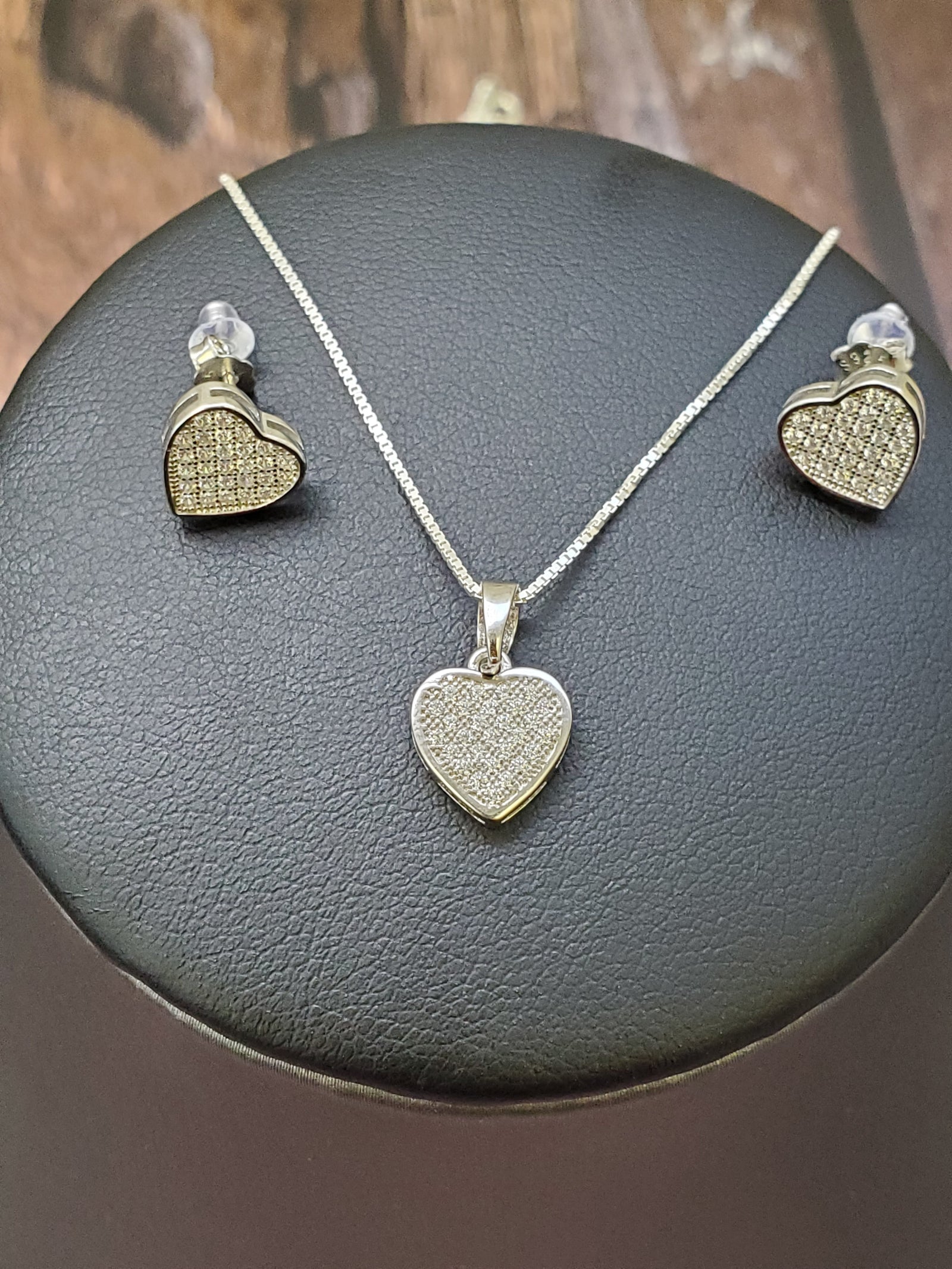 925 Sterling Silver Necklace Set with Box Chain Heart Earring & Heart Pendant