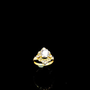Real 10K Solid Yellow Gold Solitaire Flower Ring