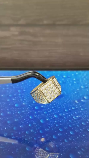 Real 14K Solid Yellow Gold Square Cz 5 Row Ring