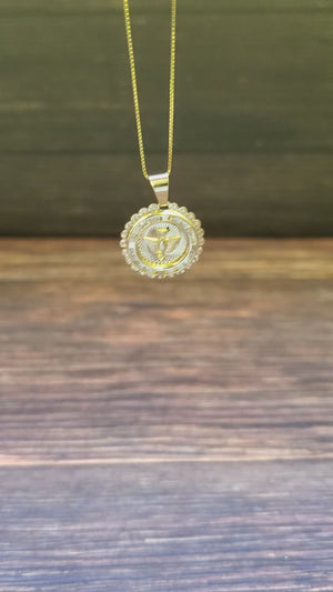 10K Solid Real Yellow Gold Last Supper Round Pendant Charm with Box Chain