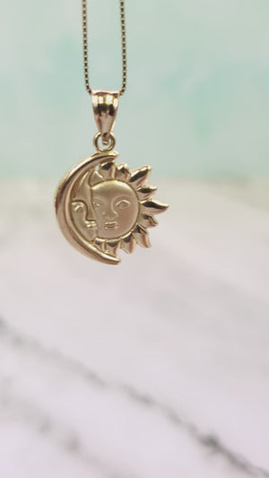 10K Gold Moon Sun Face Charm