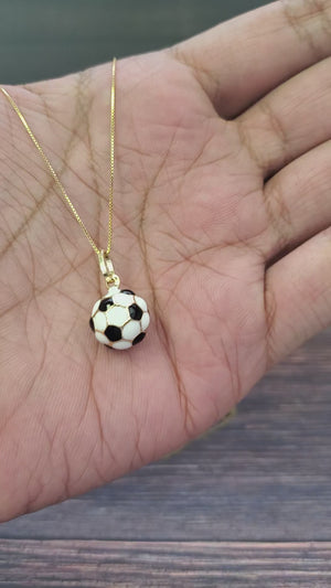 14K Solid Yellow Gold Football Pendant Charm with Box Chain