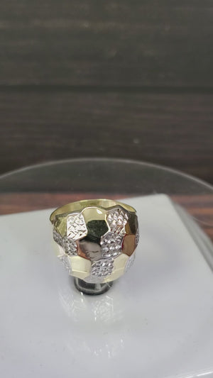 Real 10K Solid Yellow & White Gold Soccer Ball Ring