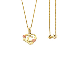 10K Trio Gold Heart Initial charm