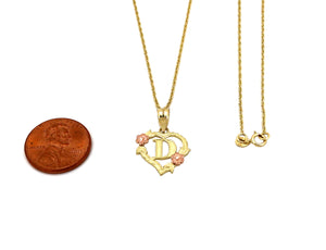 10K Trio Gold Heart Initial charm