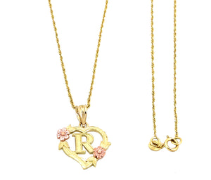 10K Trio Gold Heart Initial charm