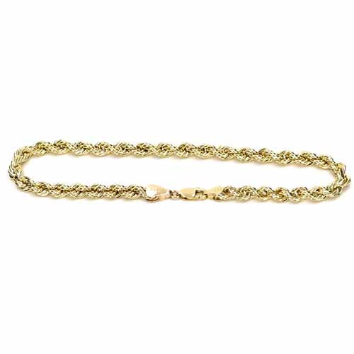 Nuragold 10k Yellow Gold 4mm Rope Chain Diamond Cut Bracelet or Anklet,  Mens Womens Jewelry 7