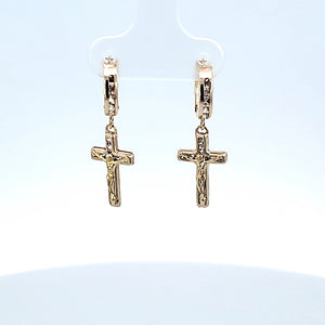 10K Solid Yellow Gold Jesus Cross Hoop Earrings for Girls womens