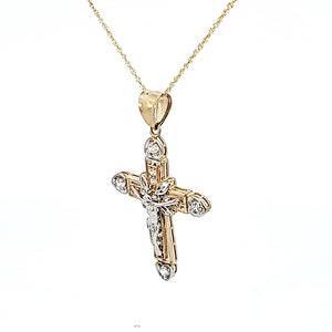 10K Solid Real Yellow Gold Cz Jesus Cross Pendant Charm with Singapore Chain