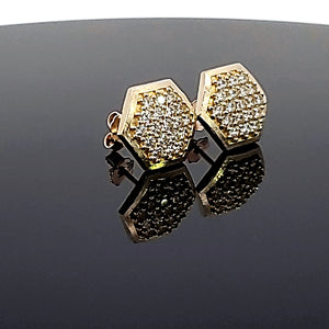 10K Solid Yellow Gold Cluster Cz Hexagone Earrings for Girls womens