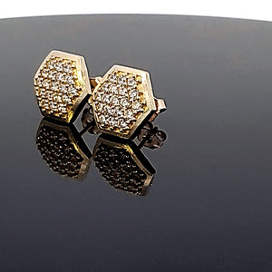 10K Solid Yellow Gold Cluster Cz Hexagone Earrings for Girls womens