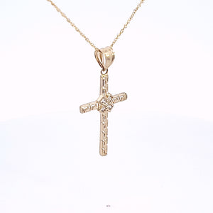 10K Solid Yellow Gold Cz Cross Greek Style Pendant Charm with Singapore Chain