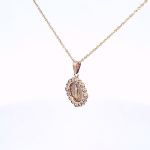 10K Solid Yellow Gold Cz Mother Mary Pendant Charm with Singapore Chain