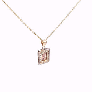 10K Solid Yellow Gold Mother Mary Cz Pendant Charm with Singapore Chain