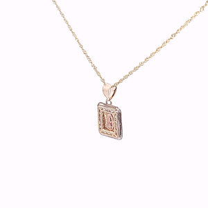 10K Solid Yellow Gold Mother Mary Cz Pendant Charm with Singapore Chain