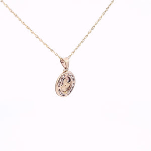 10K Solid Yellow Gold Cz Round Jesus Pendant Charm with Singapore Chain