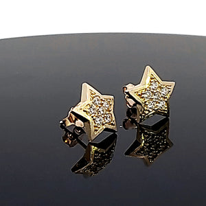 10K Solid Yellow Gold Star Cz Earrings for Girls womens