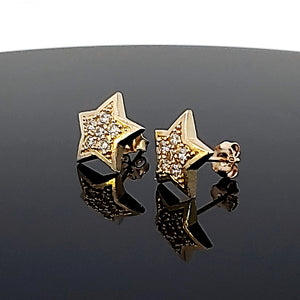 10K Solid Yellow Gold Star Cz Earrings for Girls womens