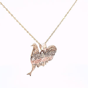 10K Solid Yellow Gold Hen Pendant Charm with Singapore Chain