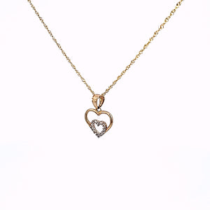 14K Solid Yellow Gold Cz Heart Pendant Charm with Singapore Chain