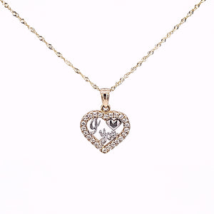 14K Solid Yellow Gold Cz I Love You Heart Pendant Charm with Singapore Chain