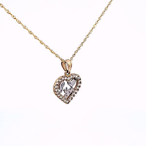 14K Solid Yellow Gold Cz I Love You Heart Pendant Charm with Singapore Chain