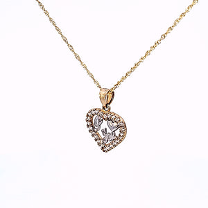 14K Solid Yellow Gold Cz I Love You Heart Pendant Charm with Singapore Chain