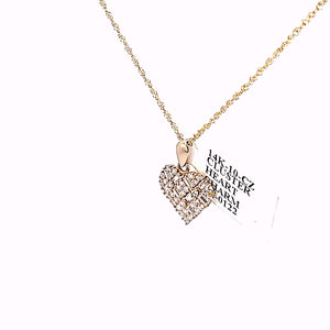 14K Solid Yellow Gold Cz Cluster Heart Pendant Charm with Singapore Chain