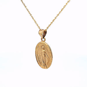 14K Solid Yellow Gold Religious Milagrosa Pendant Charm with Singapore Chain