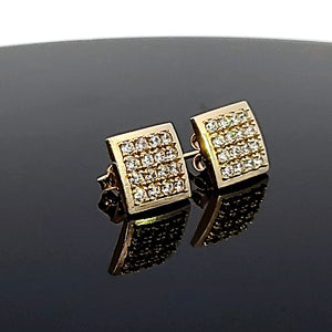 10K Solid Yellow Gold Cluster Cz Square Earrings for Girls womens