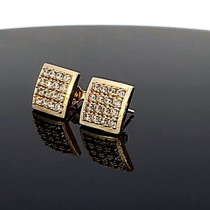 10K Solid Yellow Gold Cluster Cz Square Earrings for Girls womens