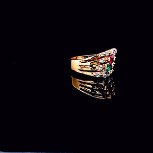 14K Solid Yellow Gold Step Cz Ring with Colors