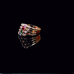 14K Solid Yellow Gold Step Cz Ring with Colors