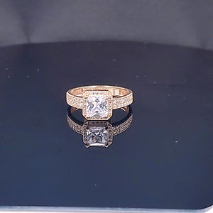 14K Solid Yellow Gold Square Solitaire Cz Ring