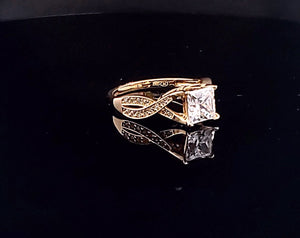 14K Solid Yellow Gold Square Solitaire Cz Ring