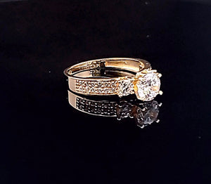 14K Solid Yellow Gold Round Solitaire Cz Ring