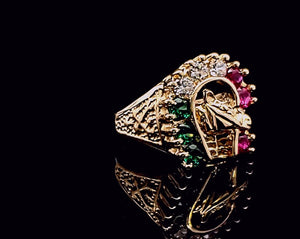 14K Solid Yellow Gold Horseshow Cz Ring